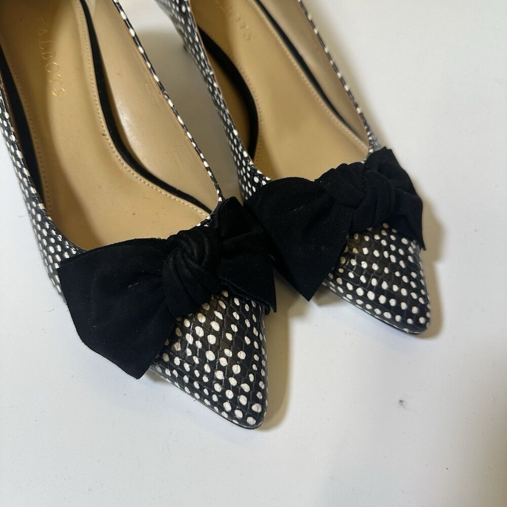 Talbots Polka Dot Bow Heels Black White Kitten Heel Pumps Women 7.5 - Picture 2 of 7
